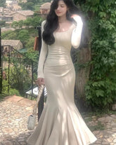 Elegant Bodycon Wedding Party Knitted Mermaid Dresses for Women Vintage Evening Runway Corset Y2k Robe Autumn Fashion Vestidos